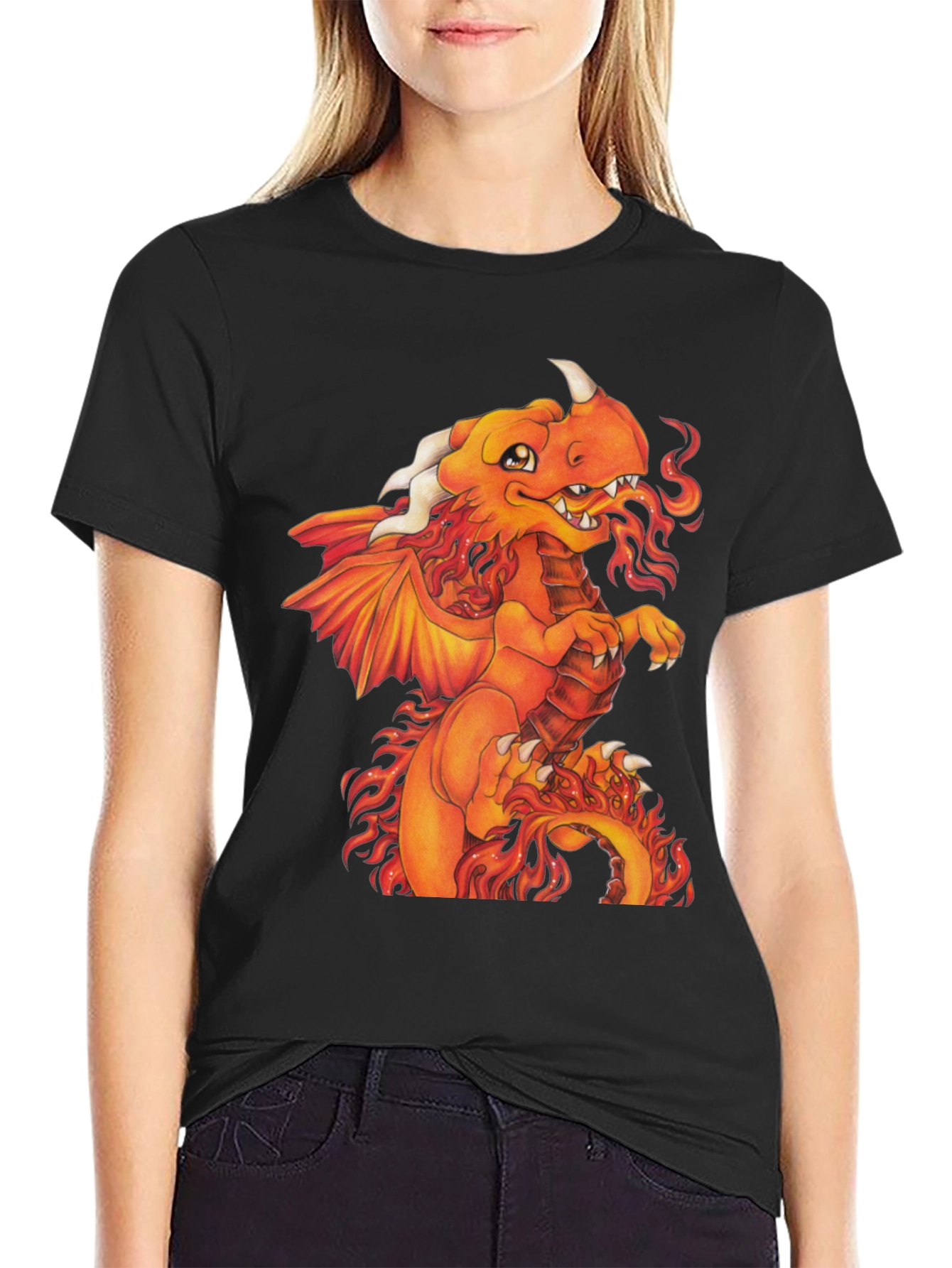 Fiery Dragon Graphic Tee - Black Cotton Shirt