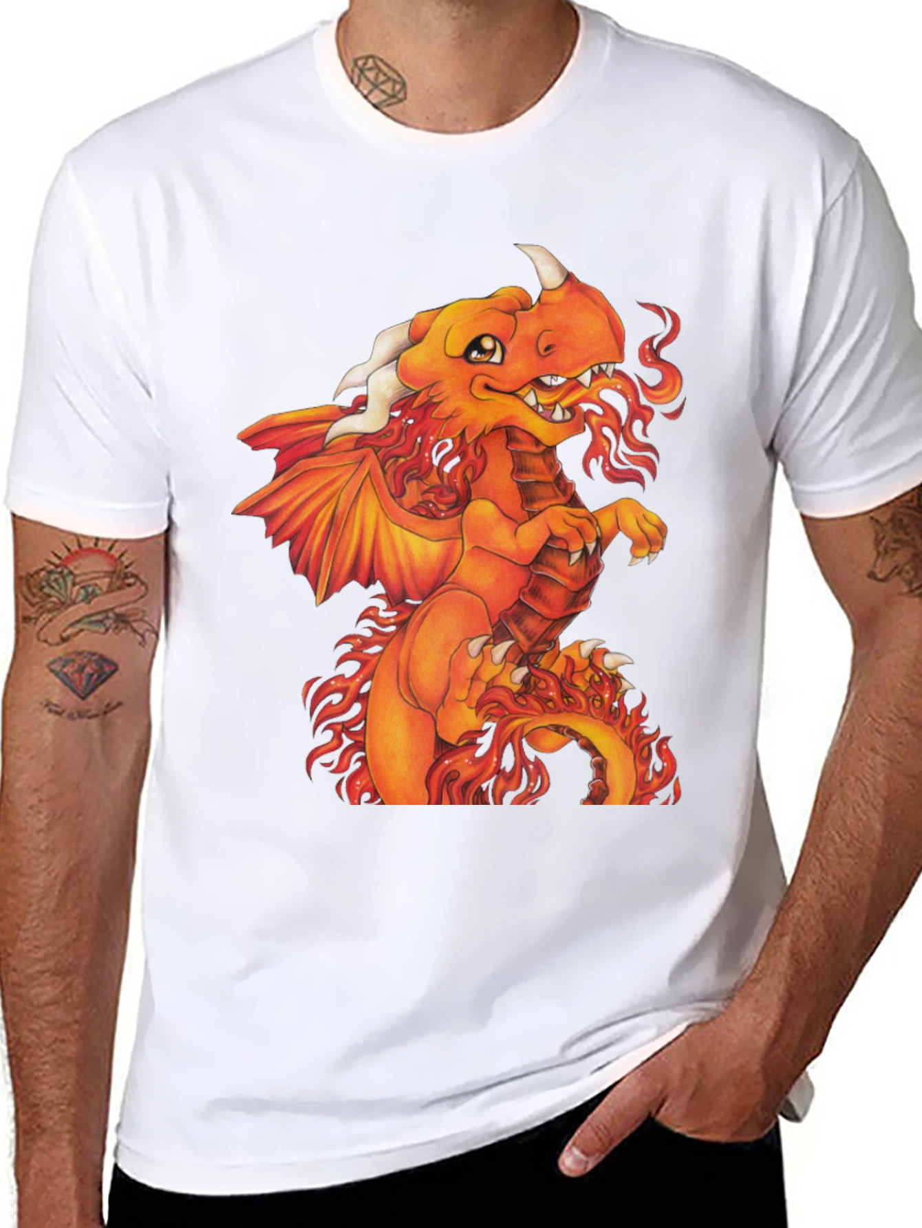 Fiery Dragon Graphic Tee - Black Cotton Shirt