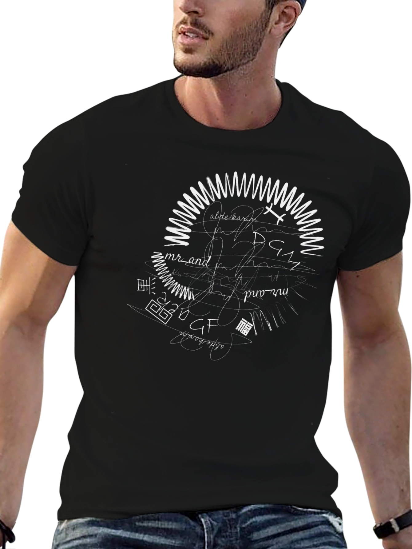 Abstract Graphic Print Mens Black T-Shirt