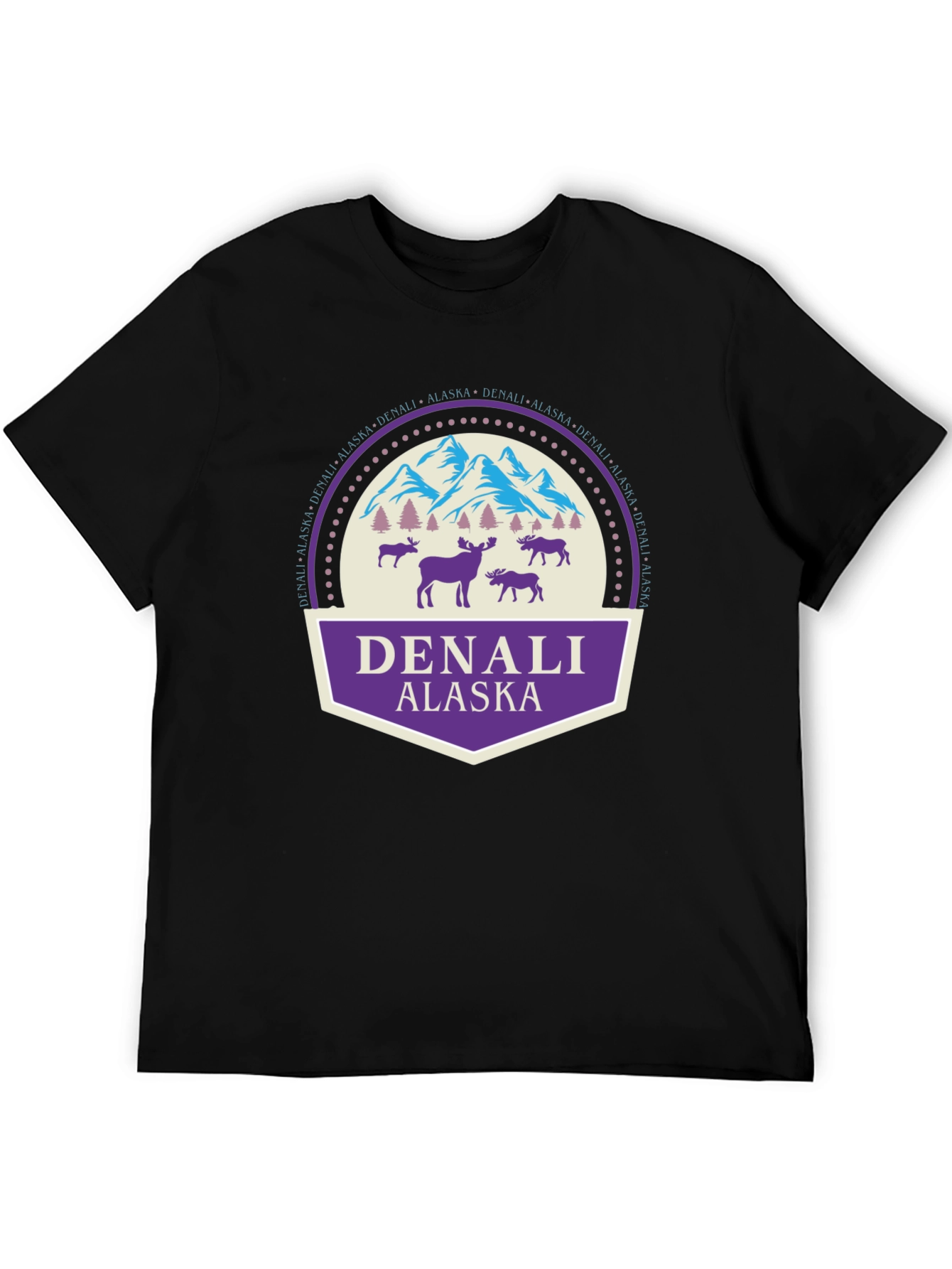 Denali Alaska Graphic T-Shirt Black Cotton