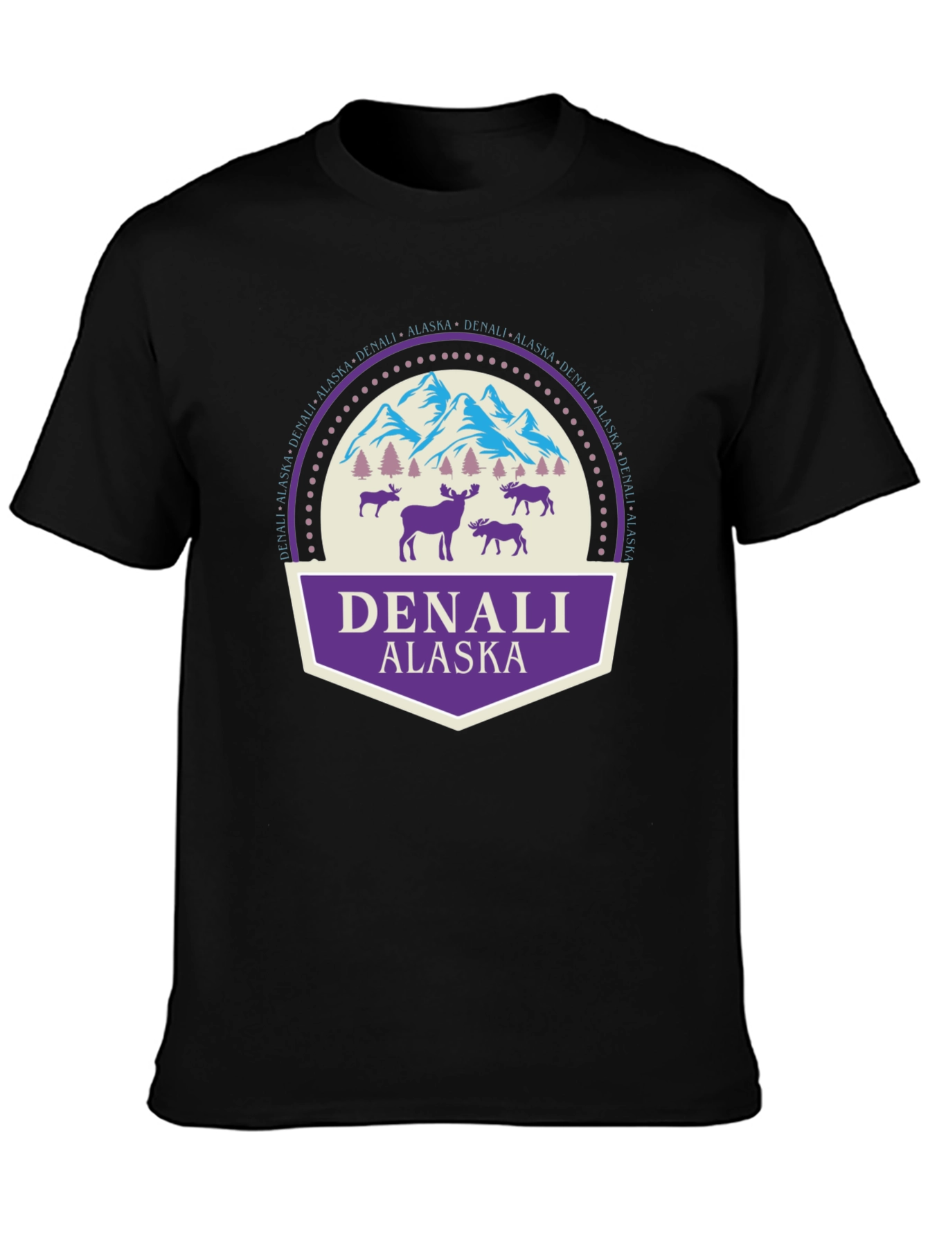 Denali Alaska Graphic T-Shirt Black Cotton
