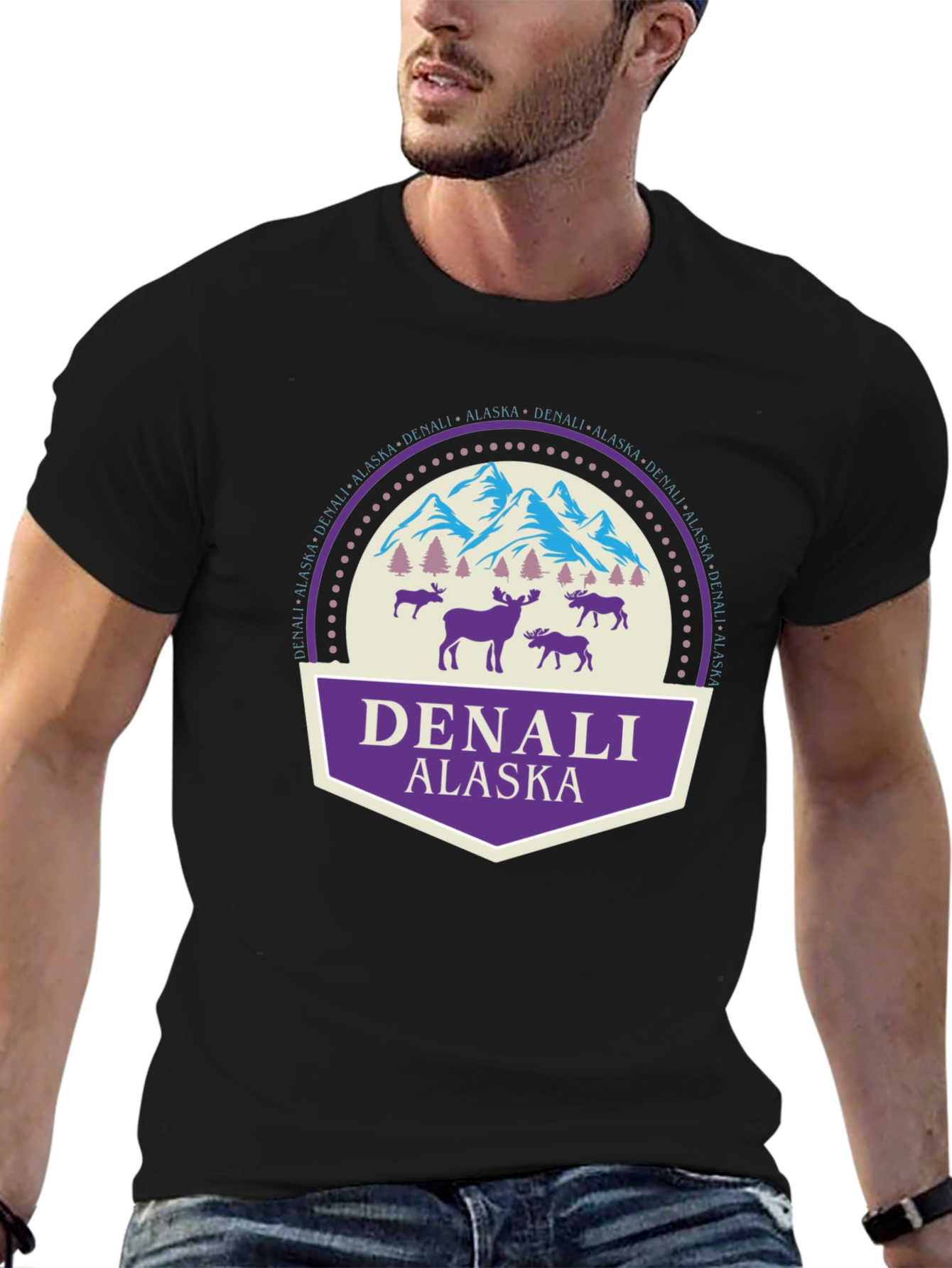 Denali Alaska Graphic T-Shirt Black Cotton