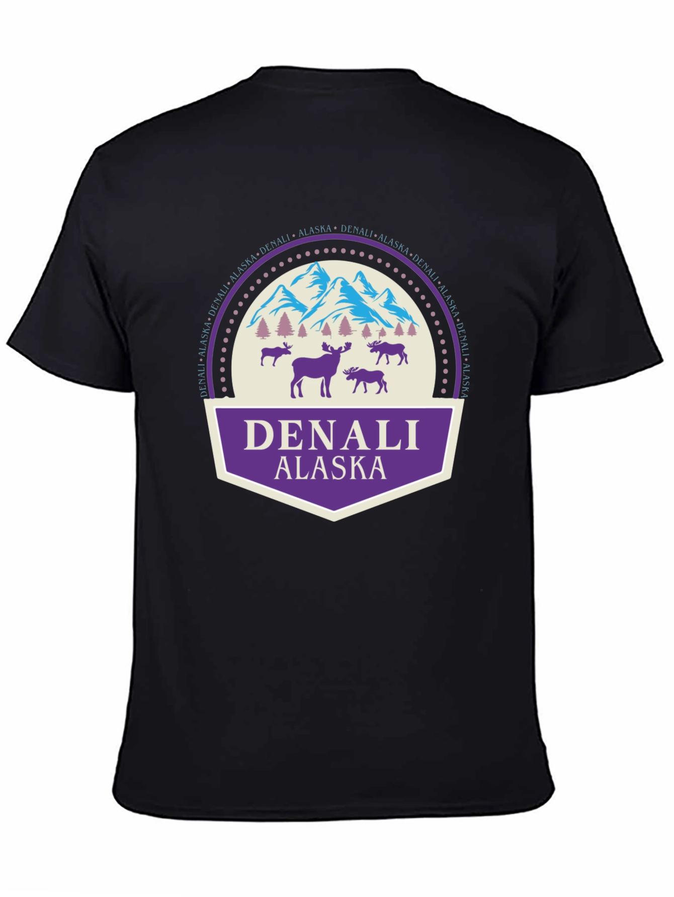 Denali Alaska Graphic T-Shirt Black Cotton