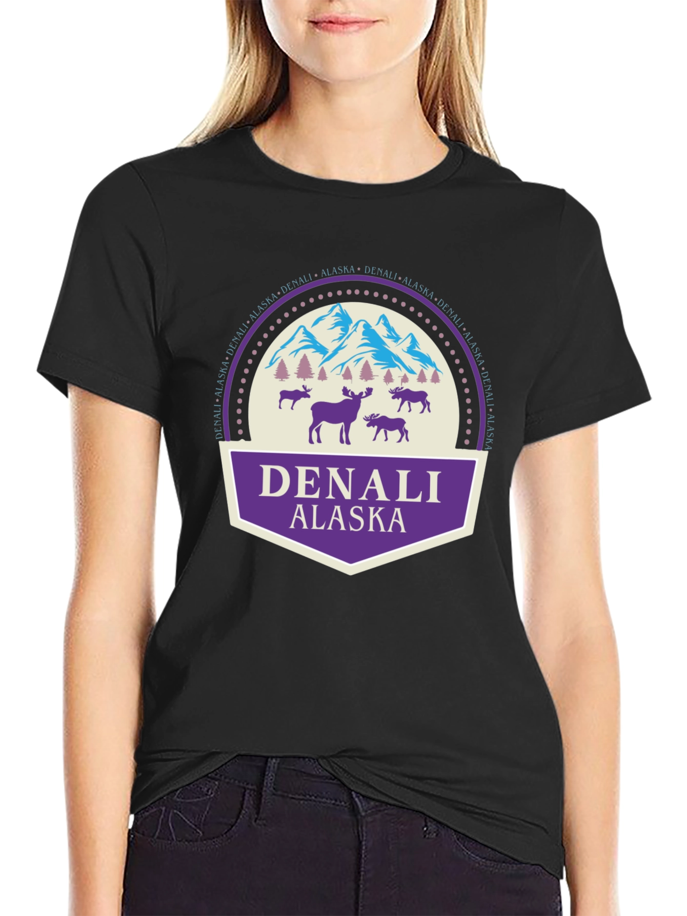 Denali Alaska Graphic T-Shirt Black Cotton
