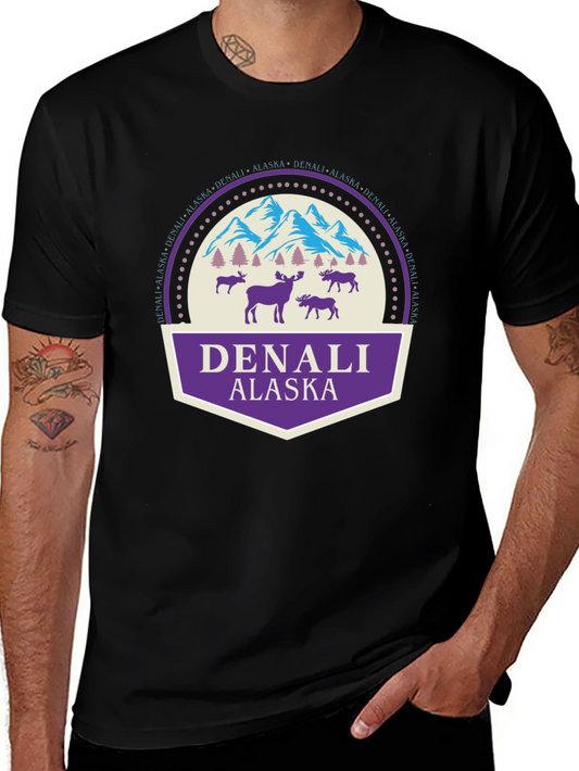 Denali Alaska Graphic T-Shirt Black Cotton