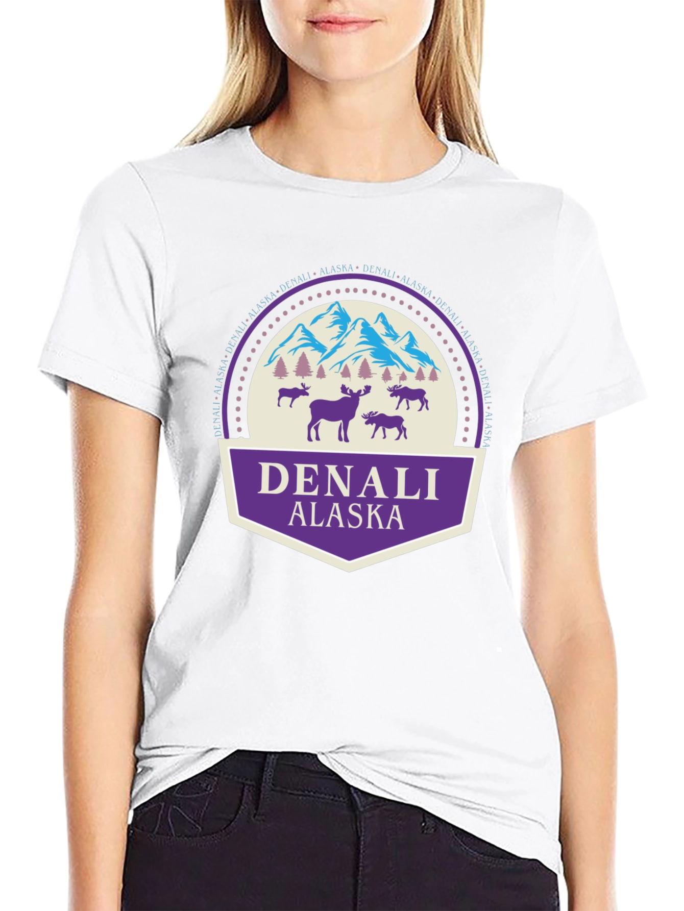 Denali Alaska Graphic T-Shirt Black Cotton