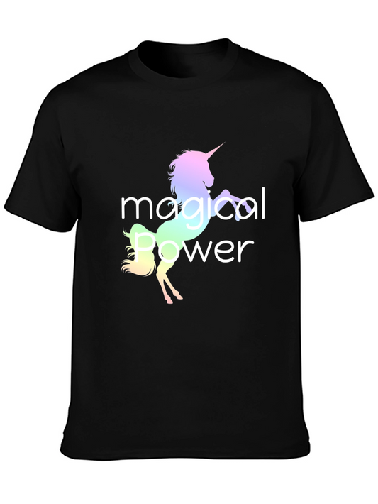 Magical Power Unicorn Graphic Black T-Shirt