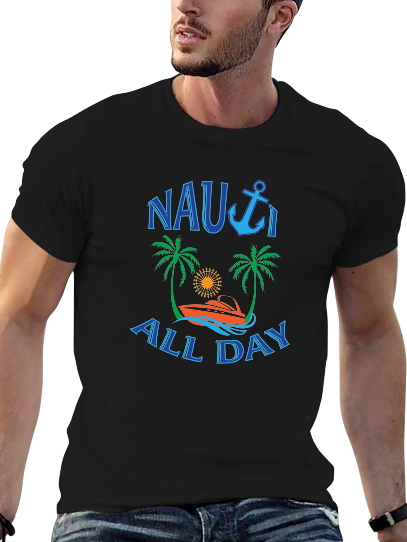 Nauti All Day Graphic T-Shirt - Black Crew Neck