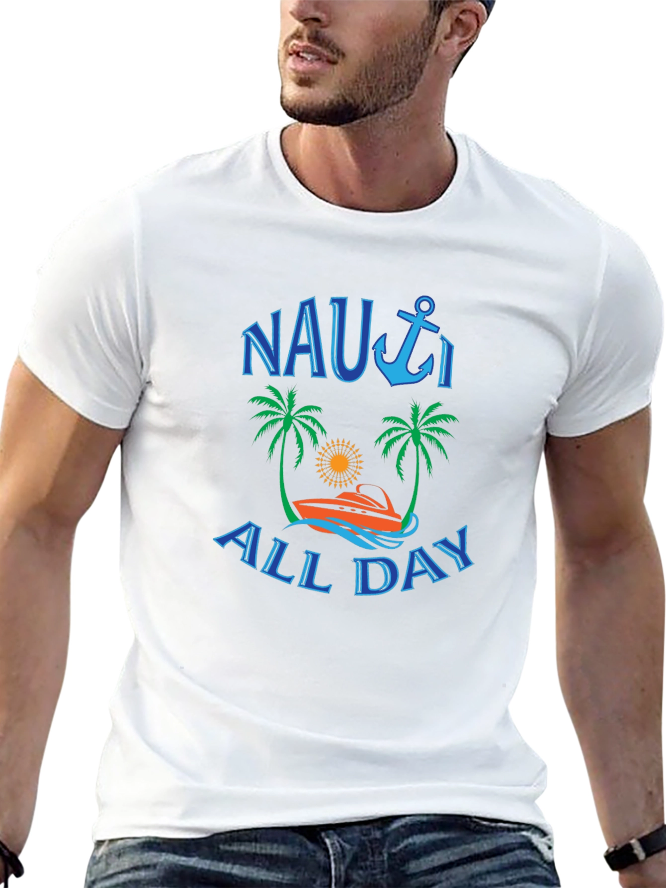Nauti All Day Graphic T-Shirt - Black Crew Neck