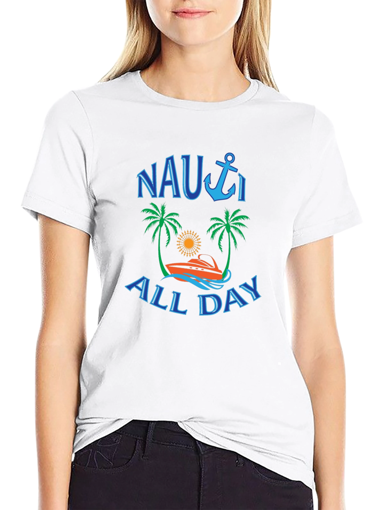 Nauti All Day Graphic T-Shirt - Black Crew Neck