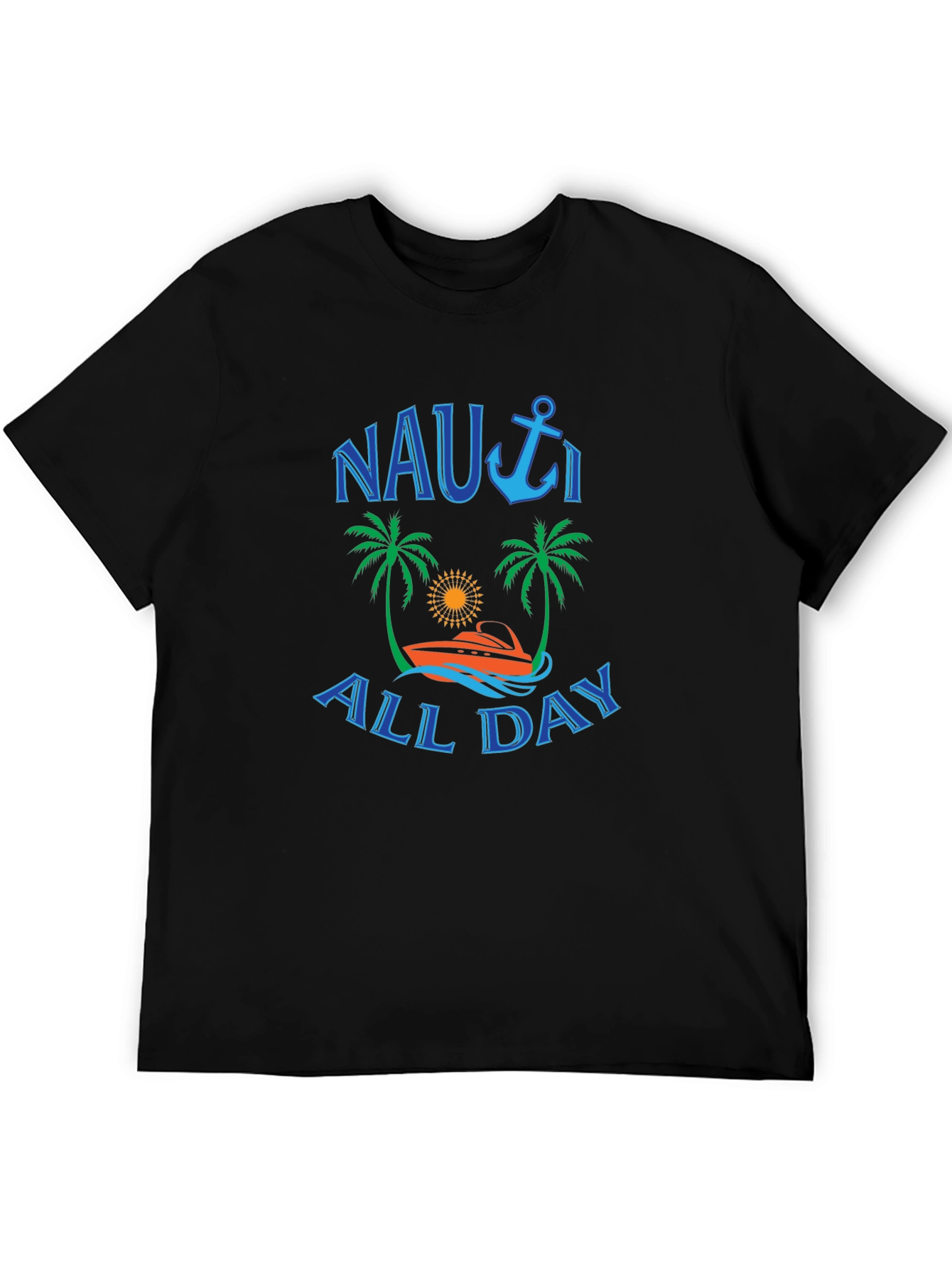 Nauti All Day Graphic T-Shirt - Black Crew Neck