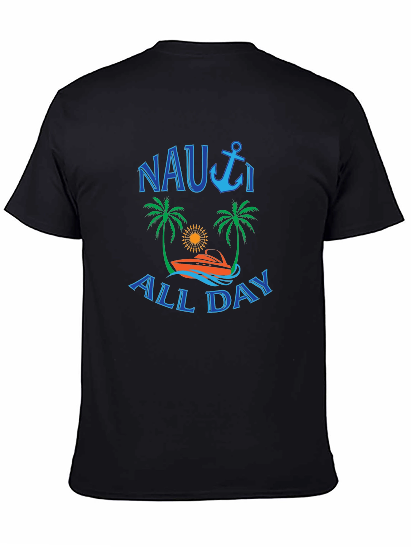 Nauti All Day Graphic T-Shirt - Black Crew Neck