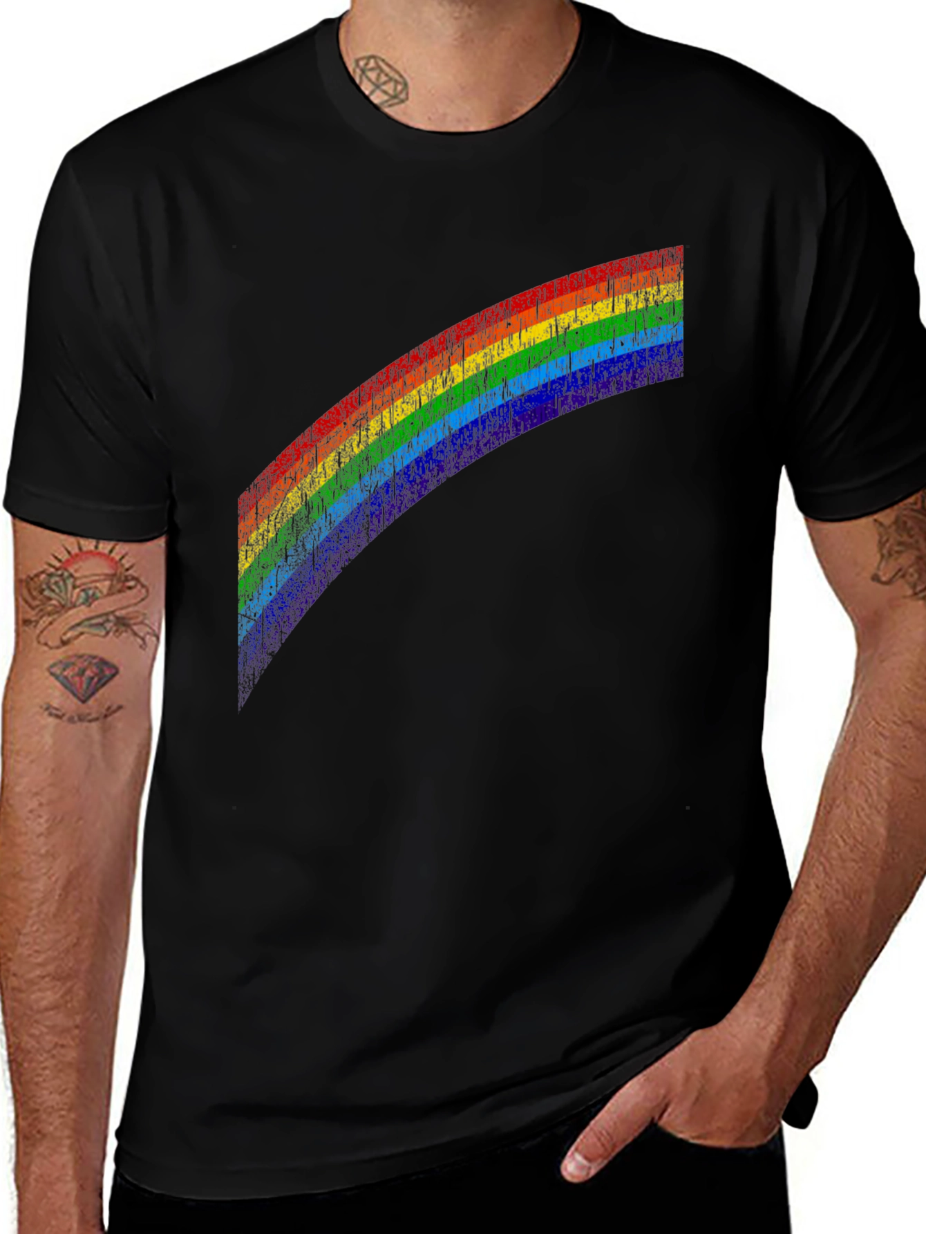 Rainbow Graphic Print Black T-Shirt