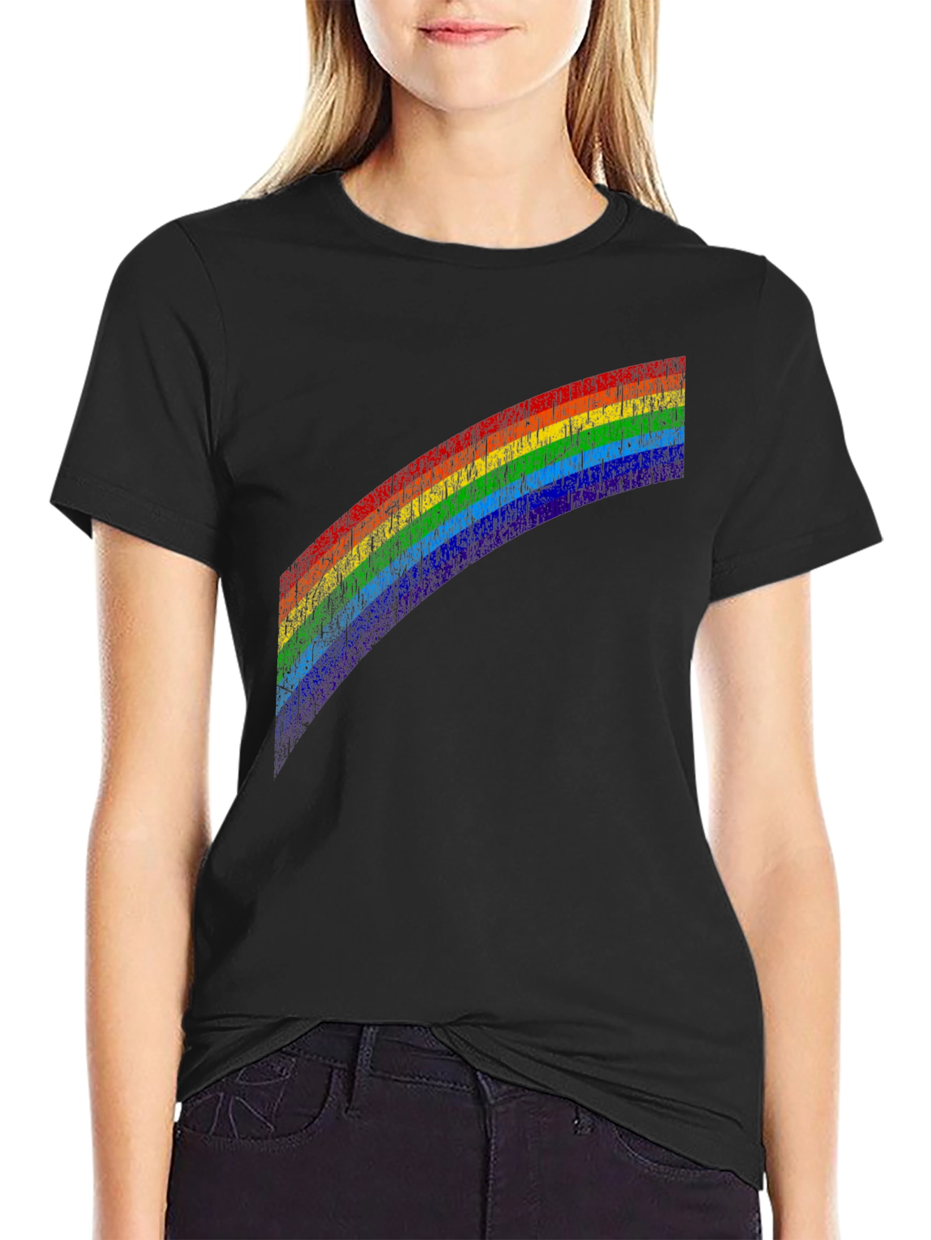 Rainbow Graphic Print Black T-Shirt