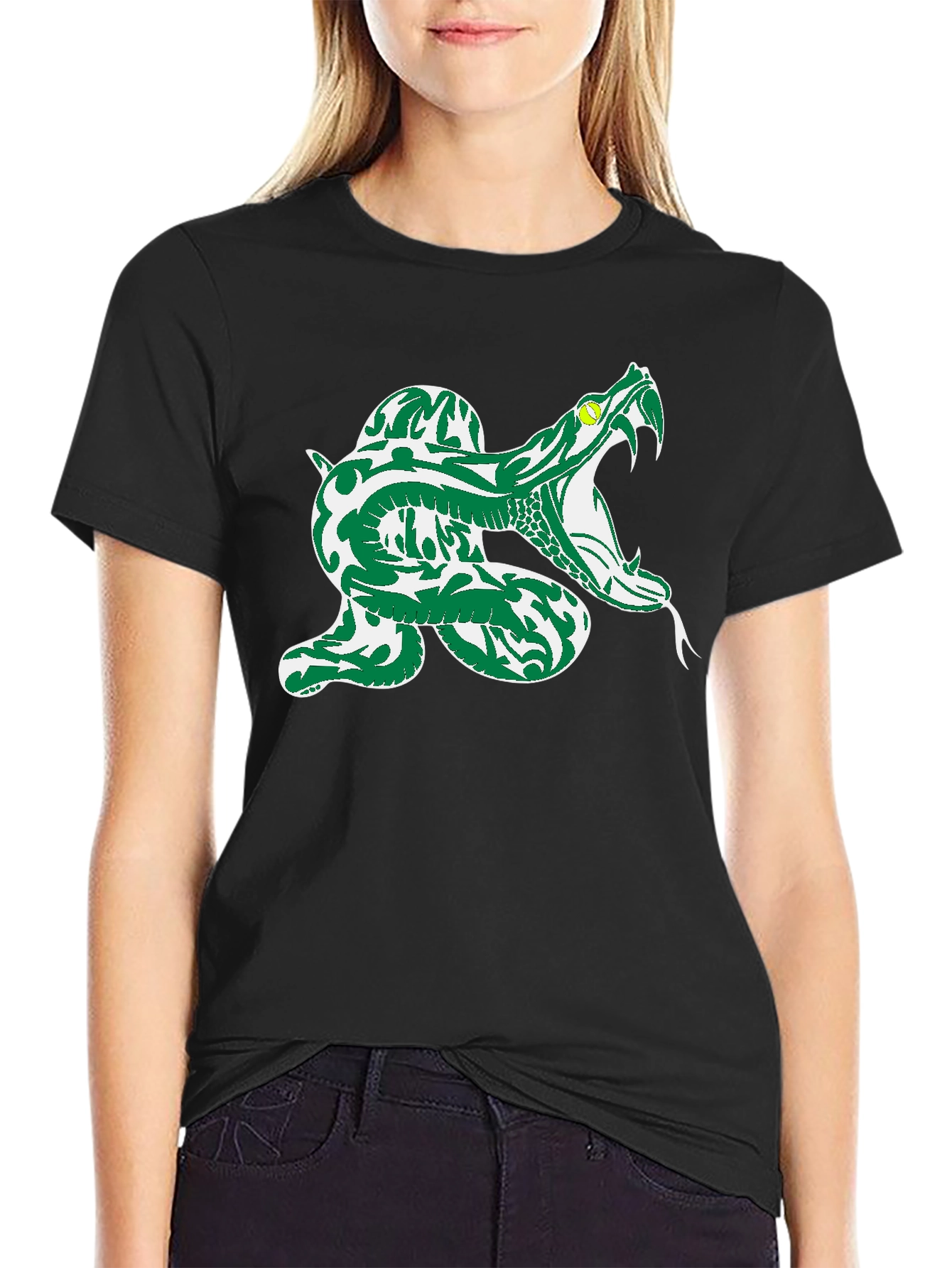 Snake Graphic Tee - Black Cotton T-Shirt