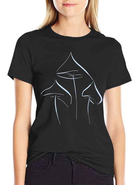 Minimalist Mushroom Line Art Black T-Shirt