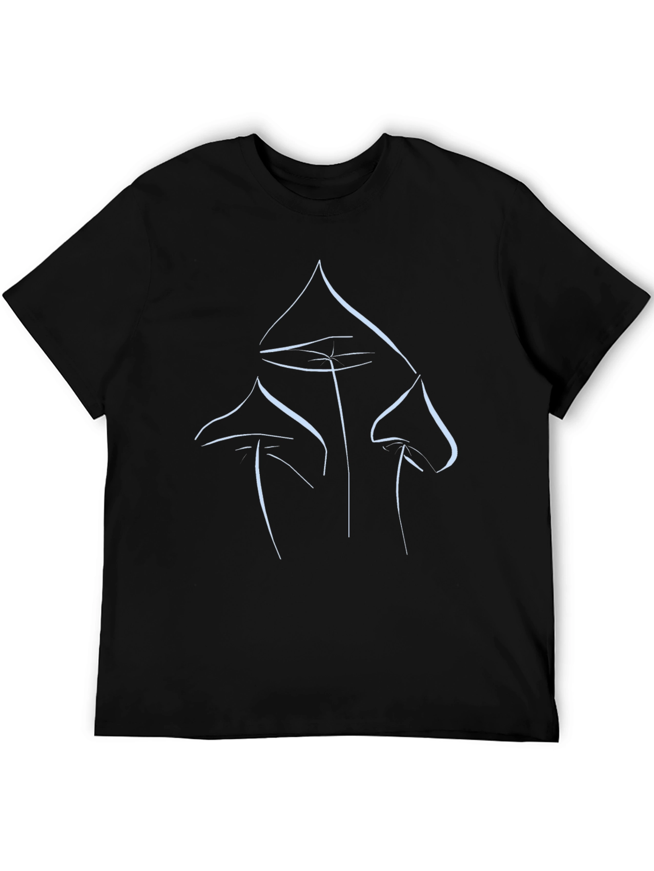 Minimalist Mushroom Line Art Black T-Shirt