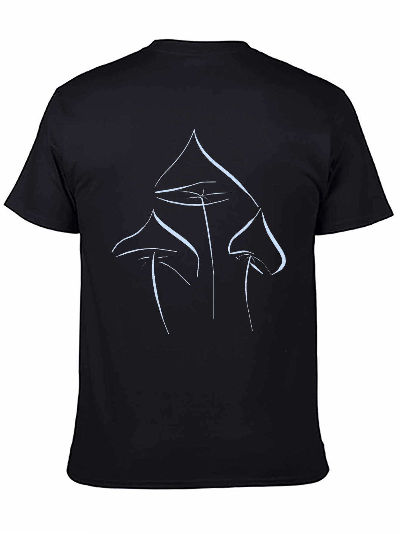 Minimalist Mushroom Line Art Black T-Shirt