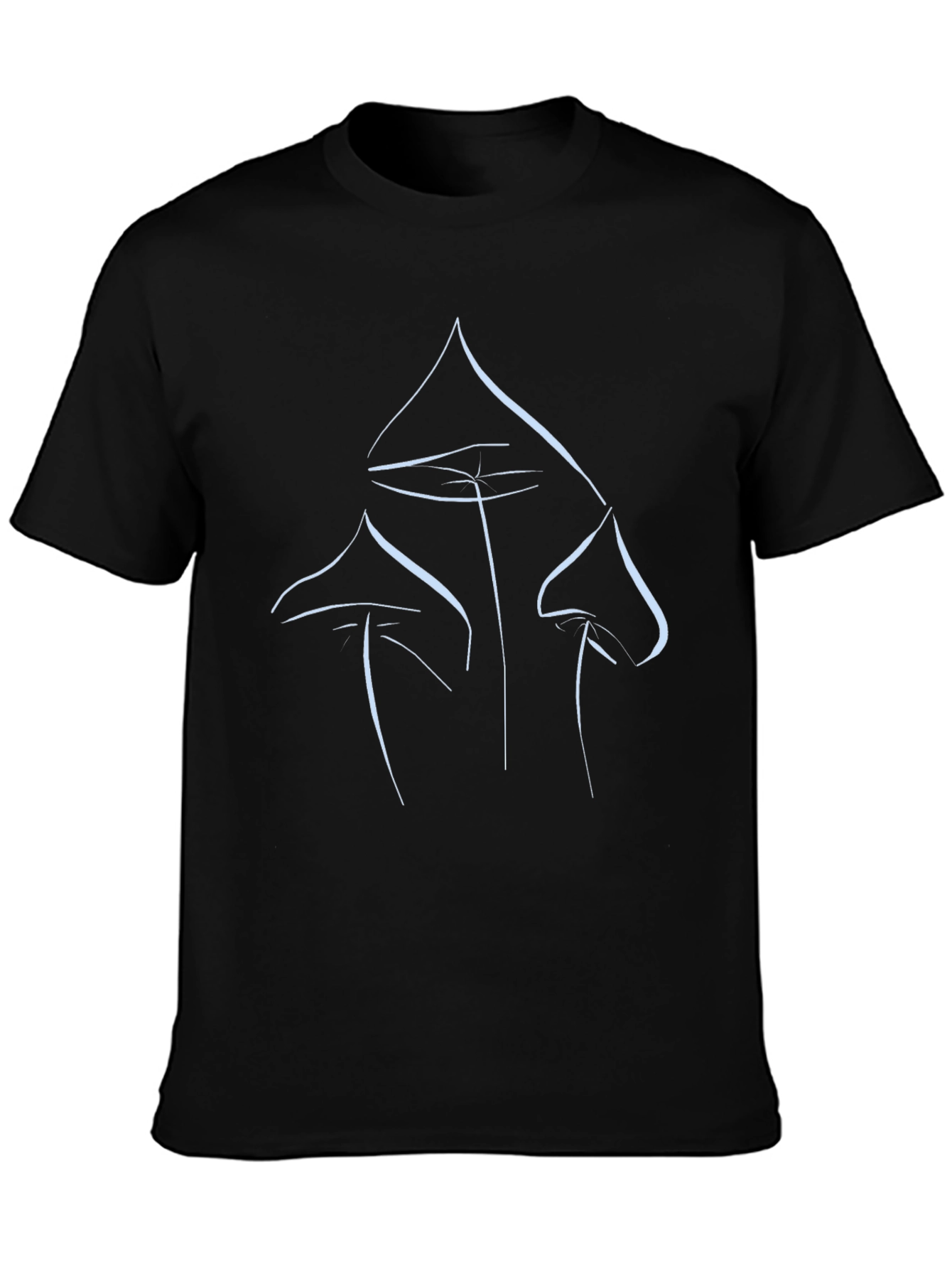 Minimalist Mushroom Line Art Black T-Shirt