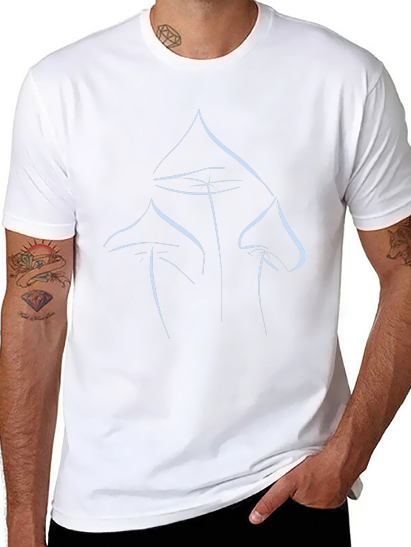 Minimalist Mushroom Line Art Black T-Shirt