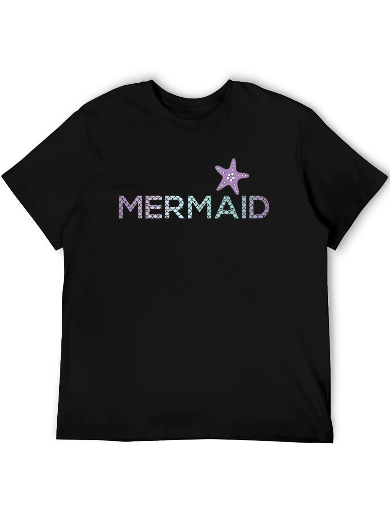 Mermaid Starfish Graphic Tee - Black Cotton T-Shirt