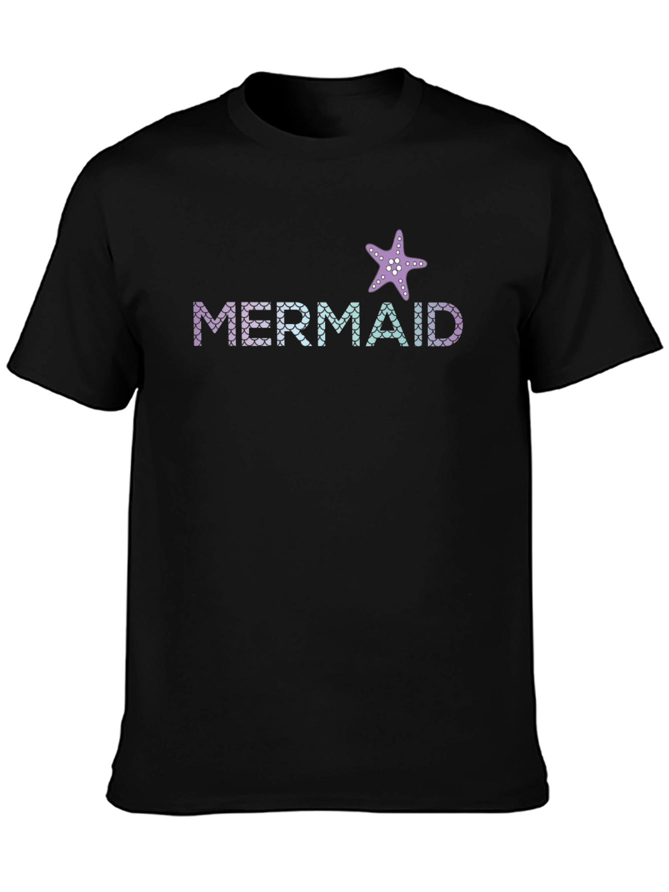 Mermaid Starfish Graphic Tee - Black Cotton T-Shirt