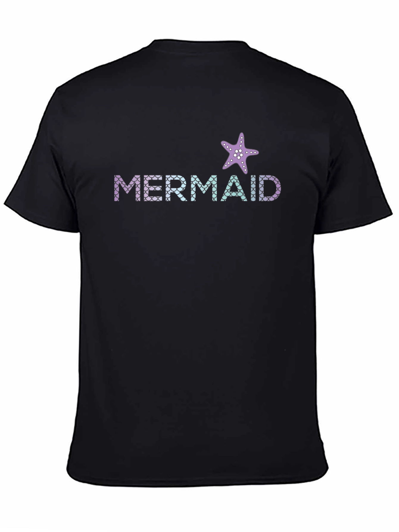 Mermaid Starfish Graphic Tee - Black Cotton T-Shirt