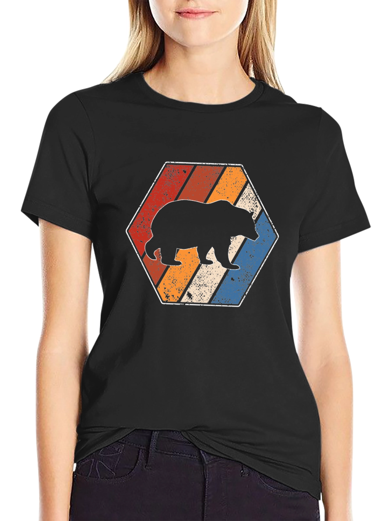 Retro Bear Graphic Tee - Unisex Black T-Shirt