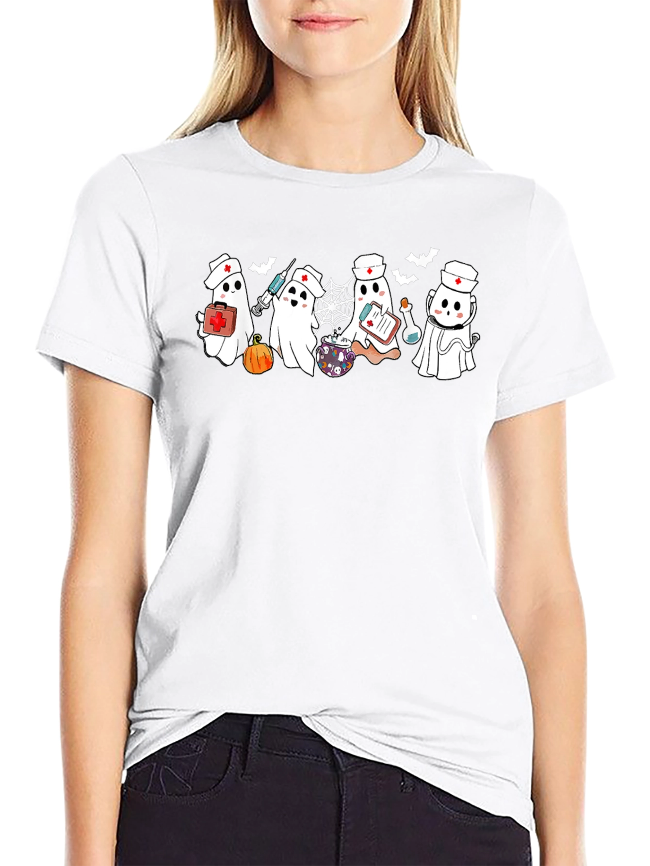 Nurse Ghost Halloween Graphic T-Shirt