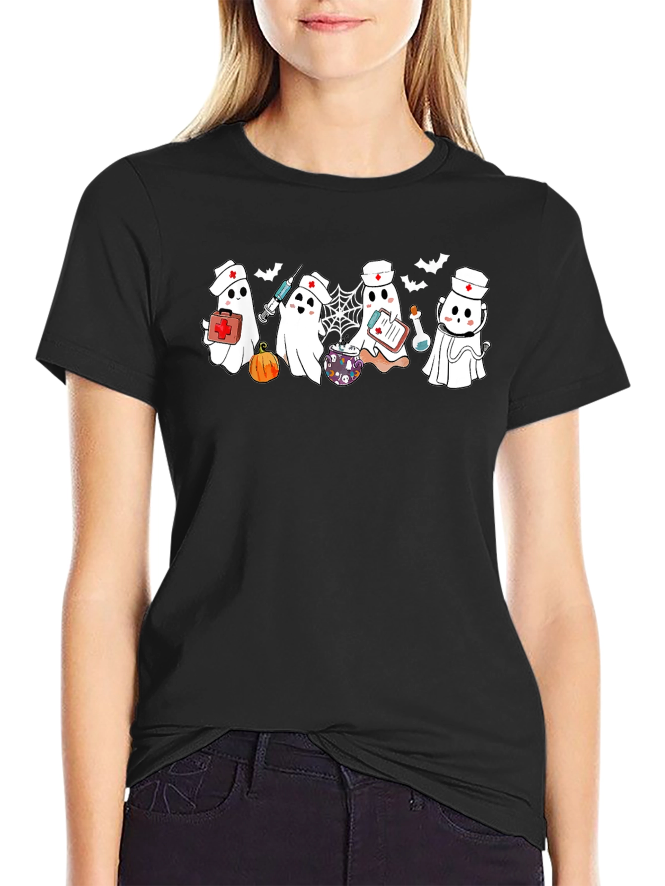 Nurse Ghost Halloween Graphic T-Shirt