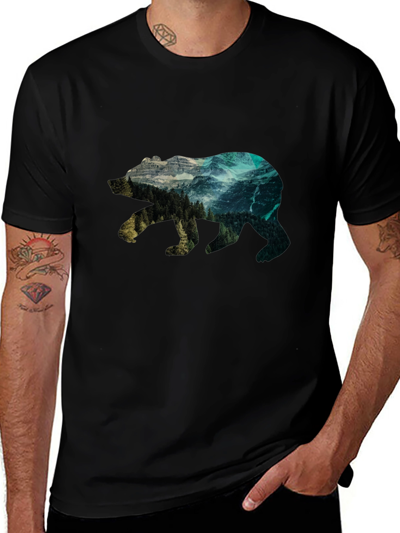 Nature Bear Graphic Tee - Black