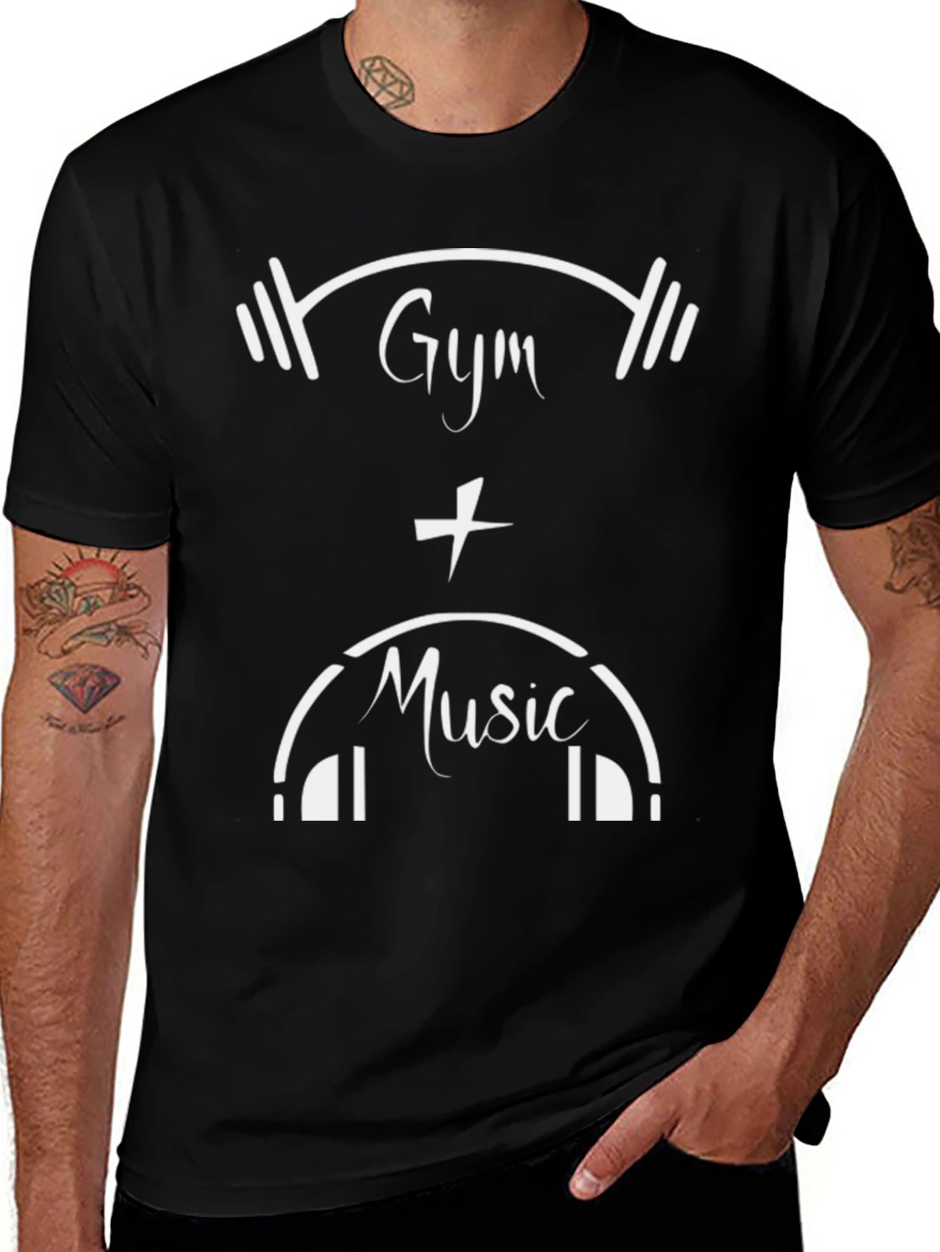 Gym and Music Graphic Tee - Black Cotton T-Shirt