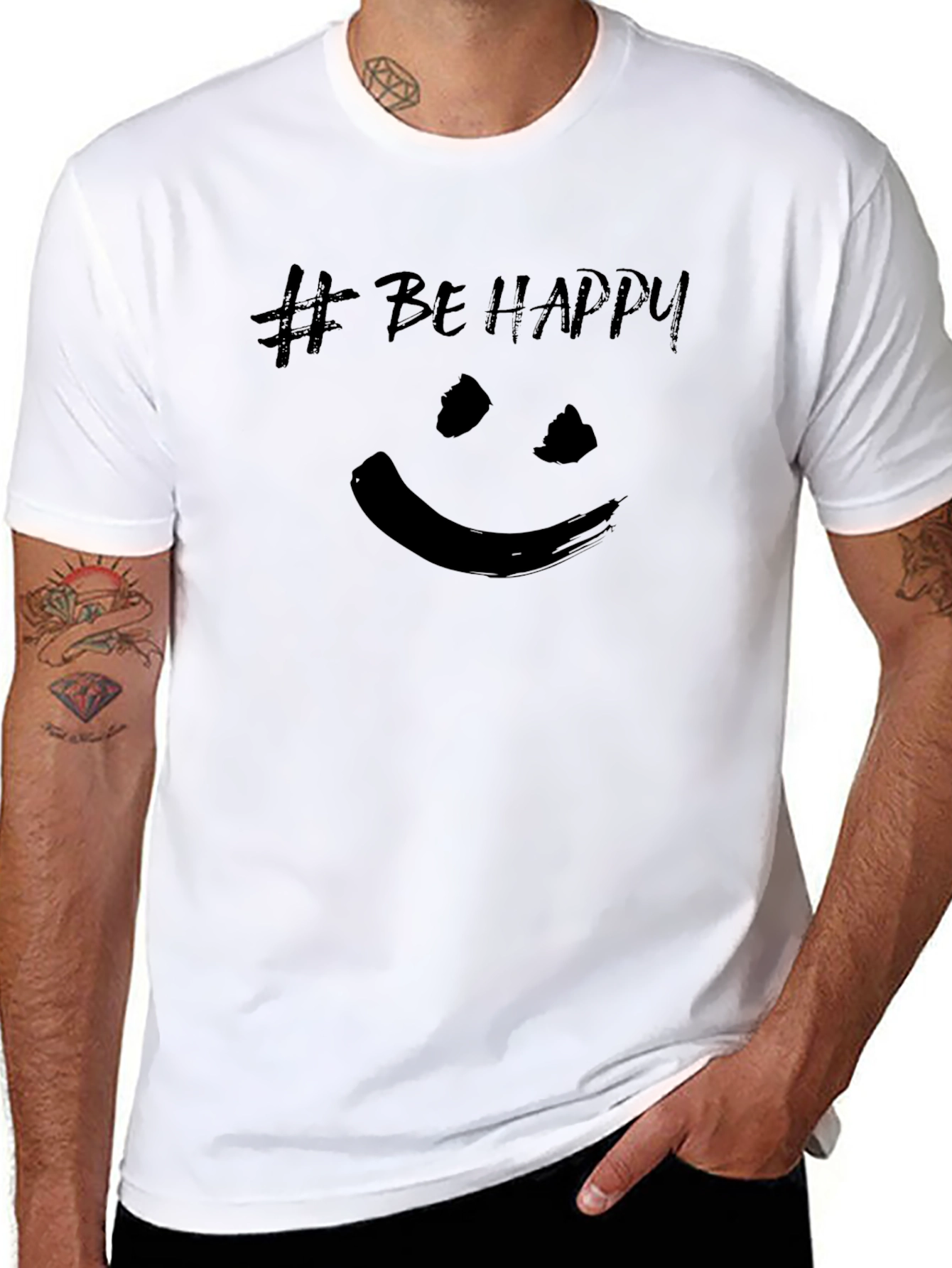 Be Happy T-Shirt - Black Crew Neck Tee