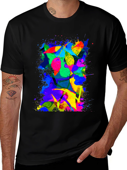 Abstract Watercolor Splash Graphic Black T-Shirt