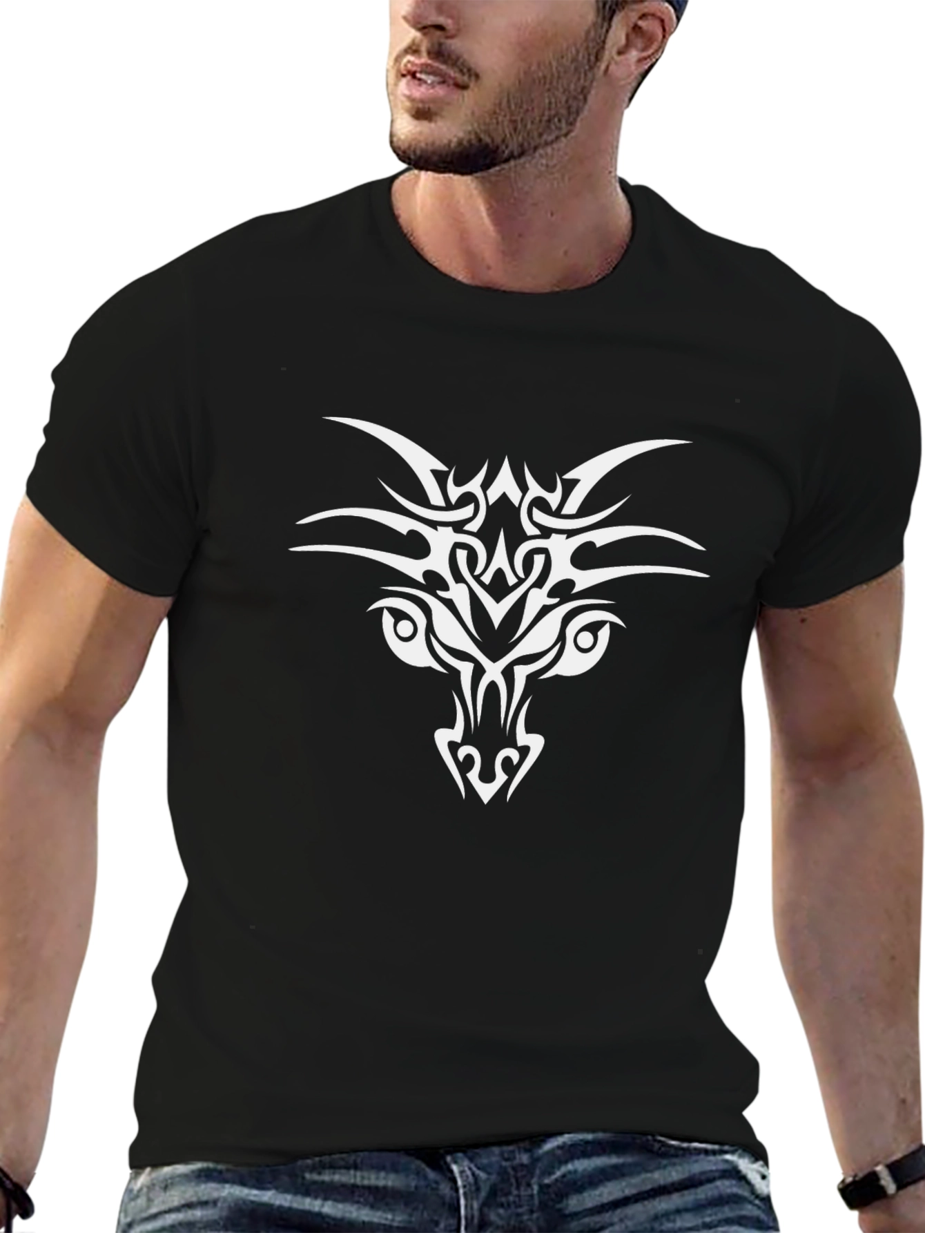 Mens Black Tribal Dragon Graphic T-Shirt