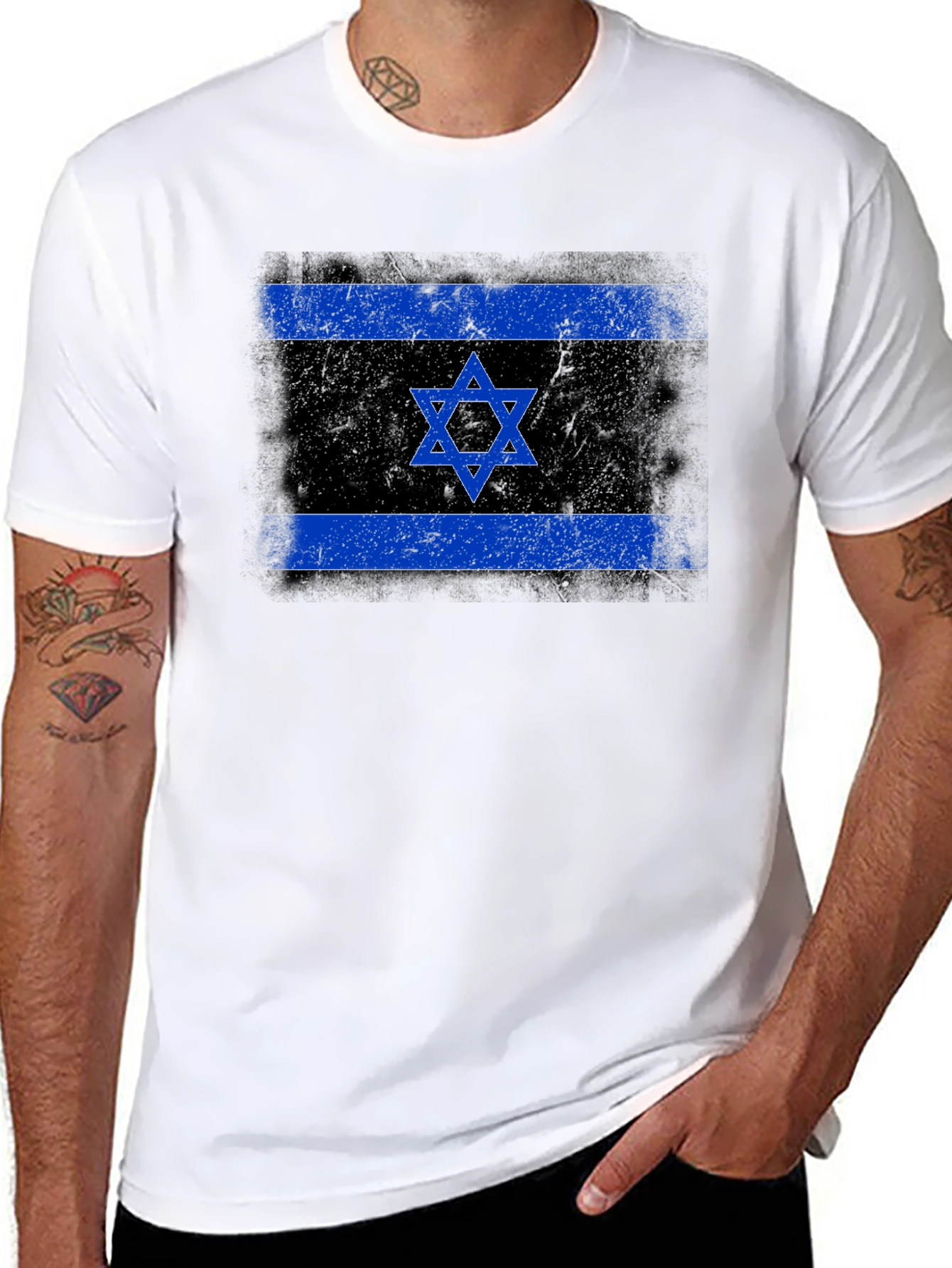 Israel Flag Graphic Print Crew Neck T-Shirt