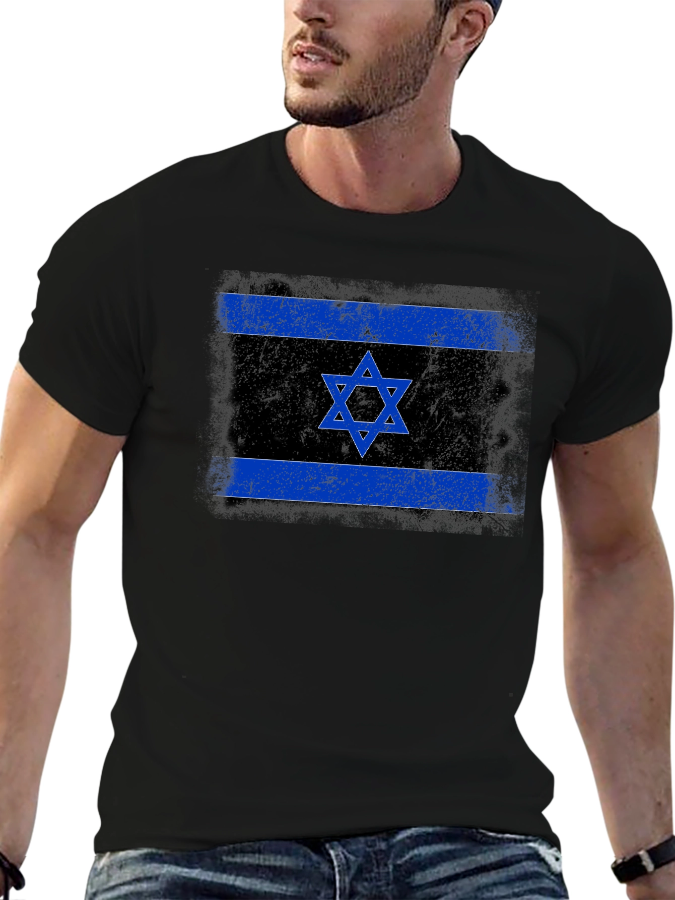 Israel Flag Graphic Print Crew Neck T-Shirt