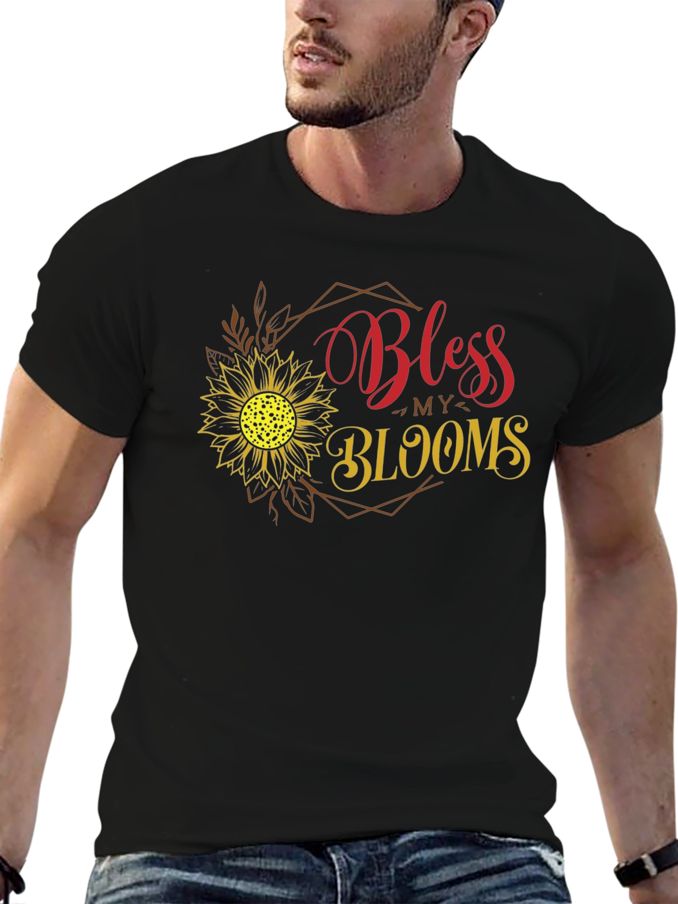 Bless My Blooms Graphic Tee - Black Cotton T-Shirt