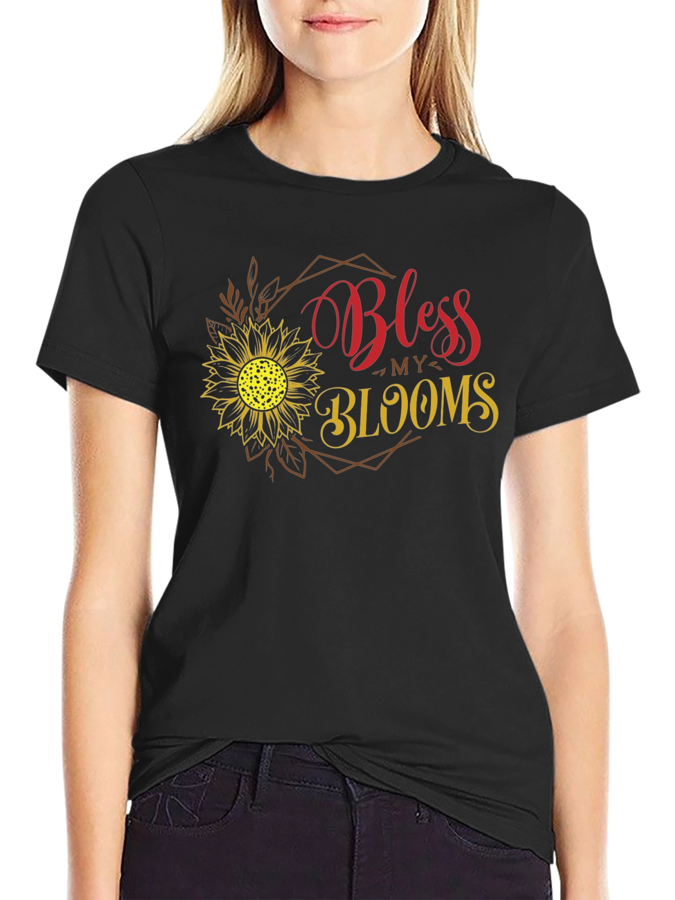 Bless My Blooms Graphic Tee - Black Cotton T-Shirt