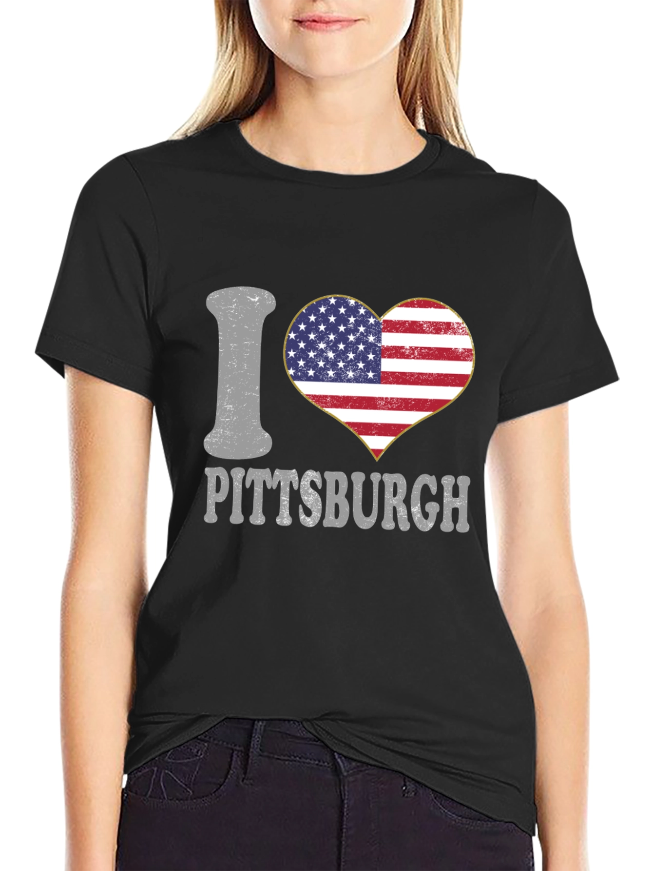 I Love Pittsburgh USA Flag Heart T-Shirt