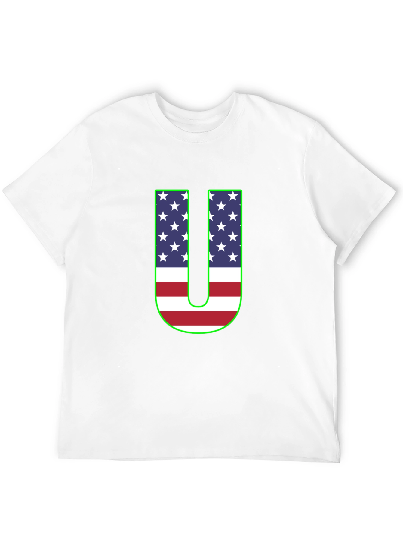 Patriotic U Graphic Tee - USA Flag Letter Print