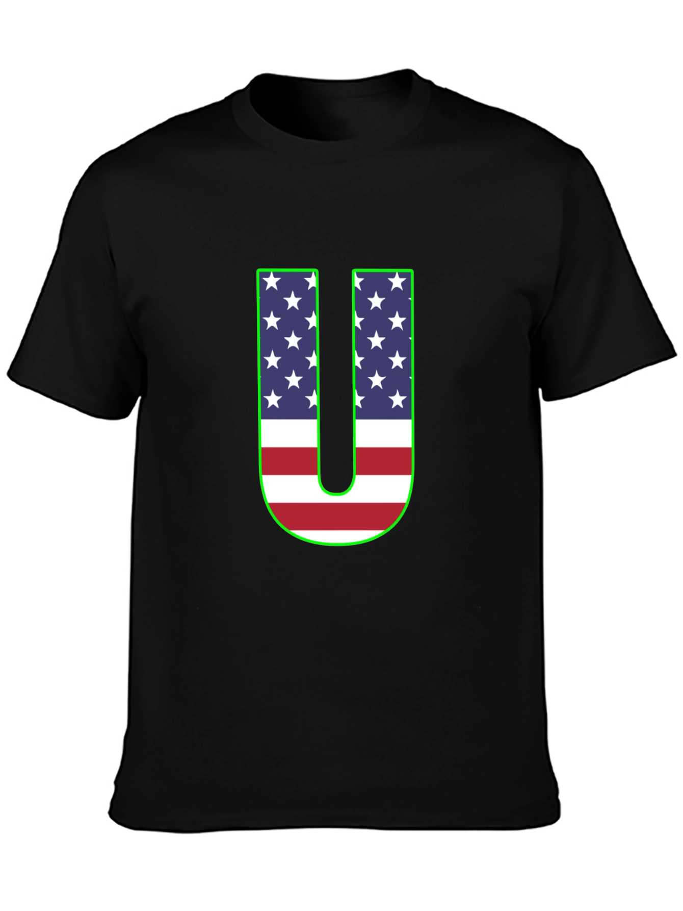 Patriotic U Graphic Tee - USA Flag Letter Print