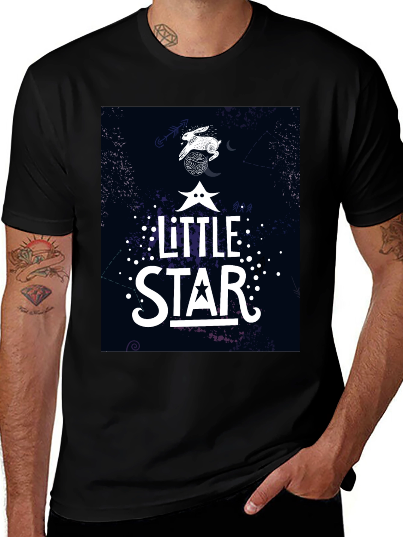 Little Star Graphic Print Black T-Shirt