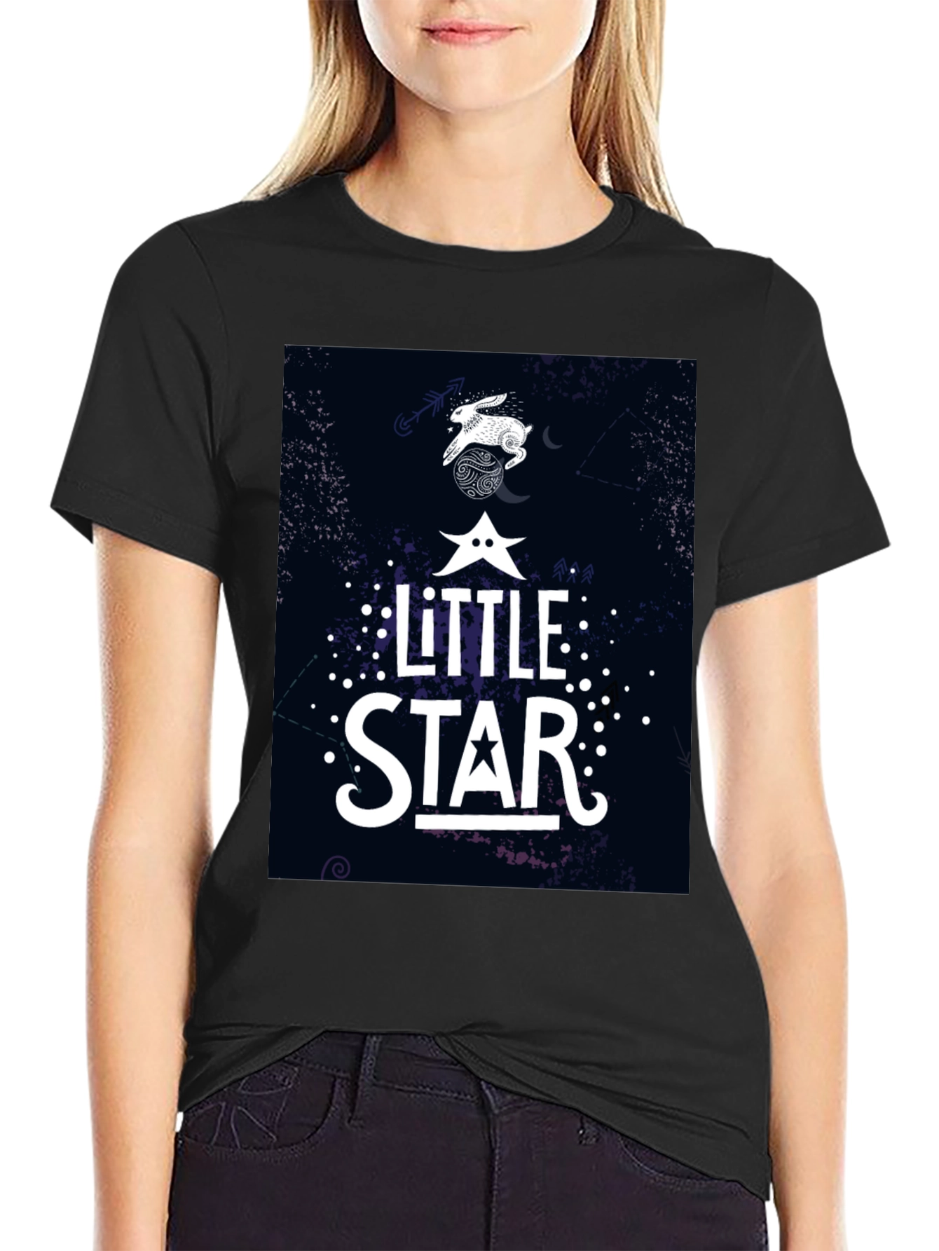 Little Star Graphic Print Black T-Shirt
