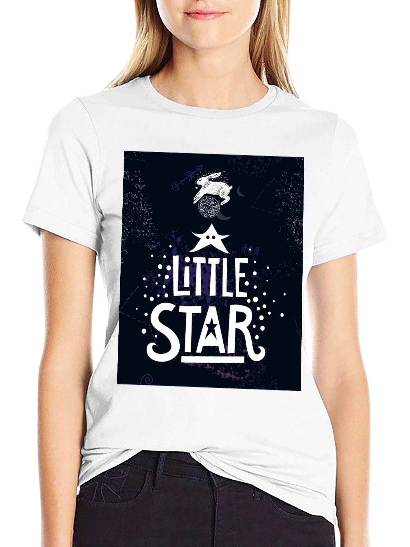 Little Star Graphic Print Black T-Shirt