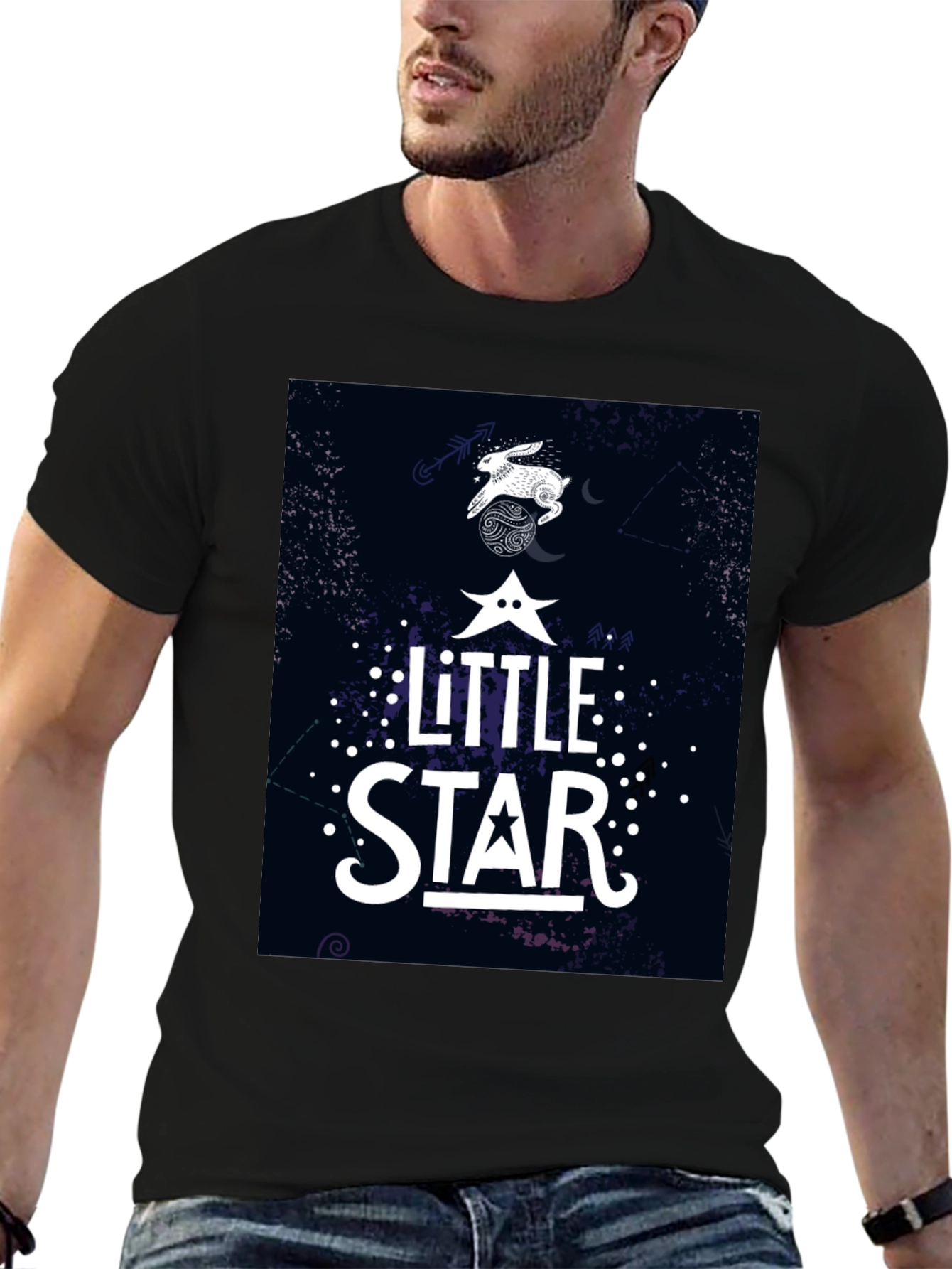 Little Star Graphic Print Black T-Shirt