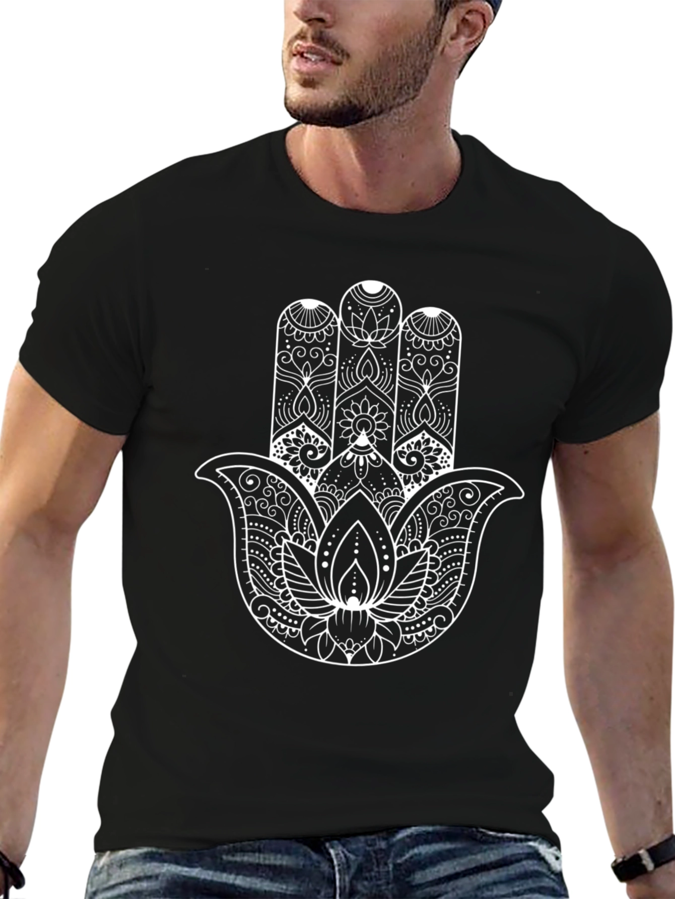 Hamsa Hand Graphic T-Shirt - Black Casual Tee
