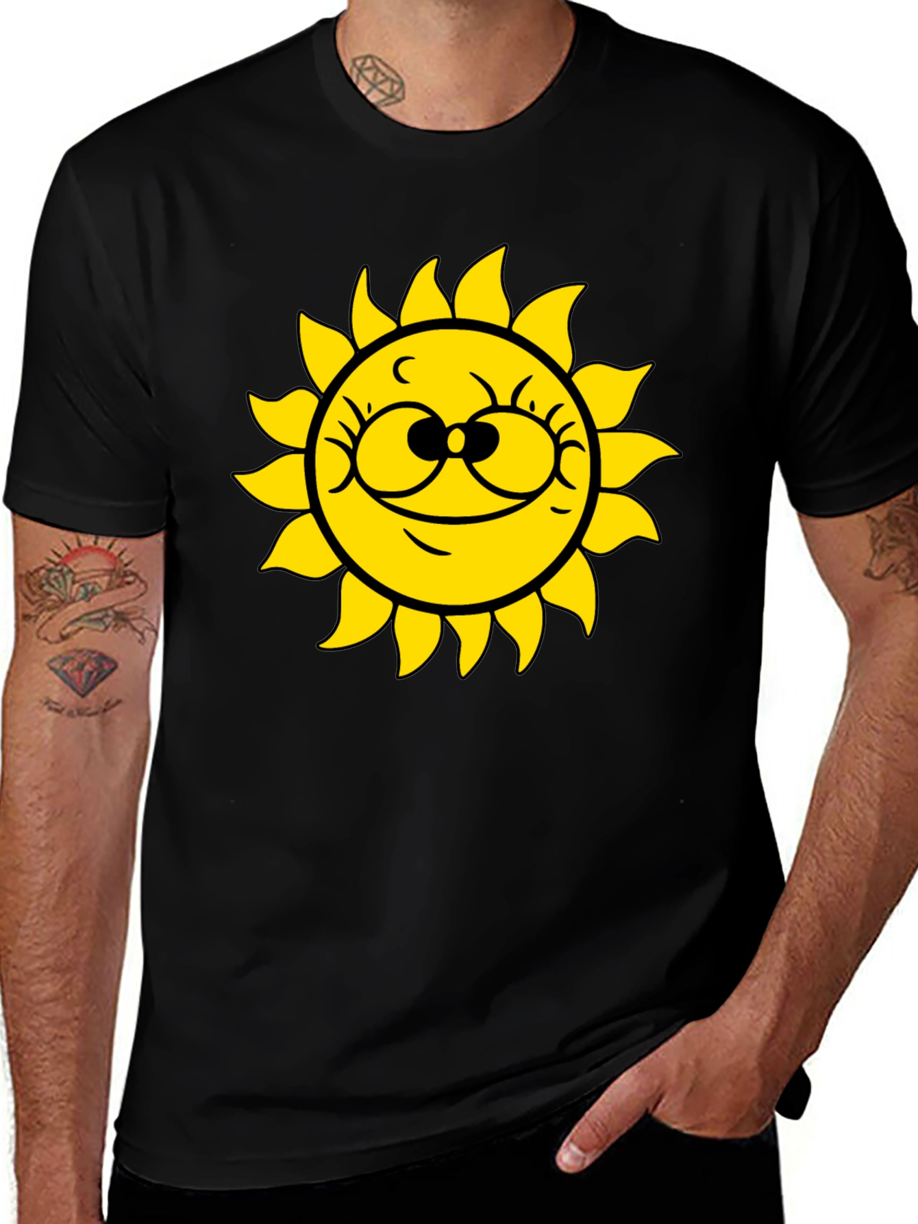 Smiling Sun Graphic Black T-Shirt