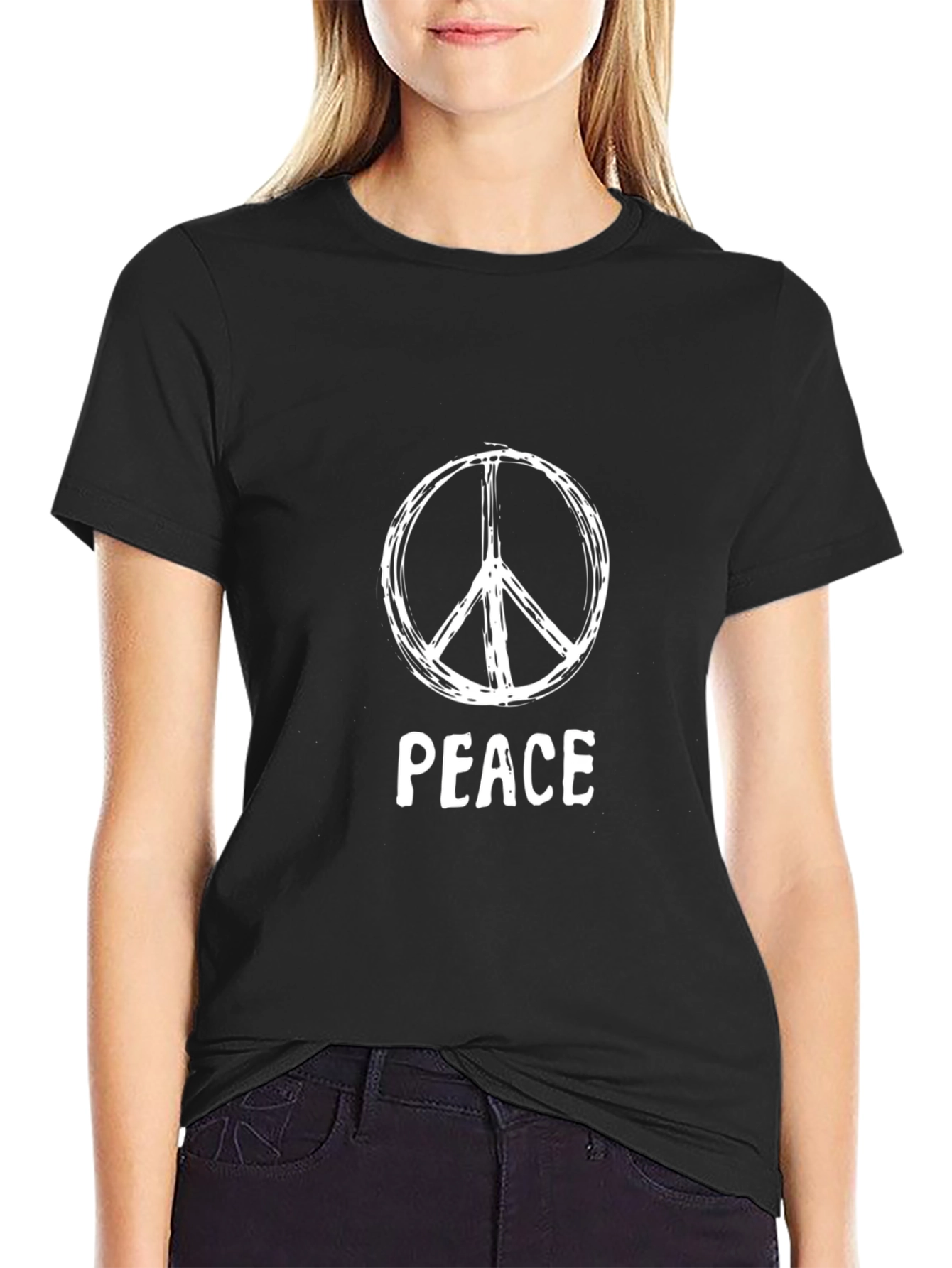 Peace Sign Graphic T-Shirt - Black Cotton Tee