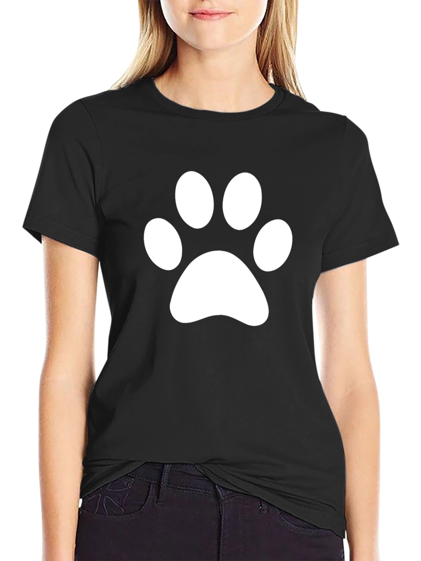 Paw Print T-Shirt - Black Cotton Blend